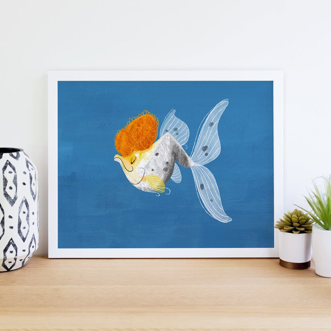 Bubblehead Goldfish Giclee Print Textured Fine Art Paper Etsy