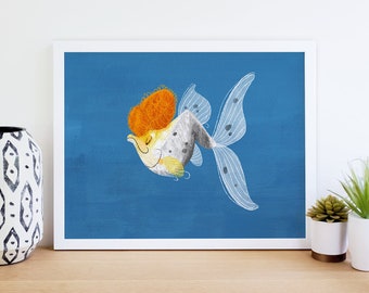 Bubble-Head Goldfish Giclee Print - Textured Fine Art Paper