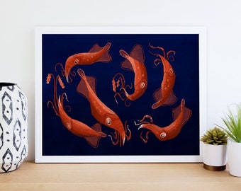 Humboldt Squid Party Giclee Print - Textured Fine Art Paper