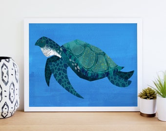 Green Sea Turtle Giclee Print - Textured Fine Art Paper