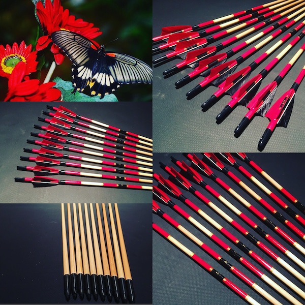 Traditional Wood Arrows For Archery, Longbows, Recurve Bows with Customized Features.