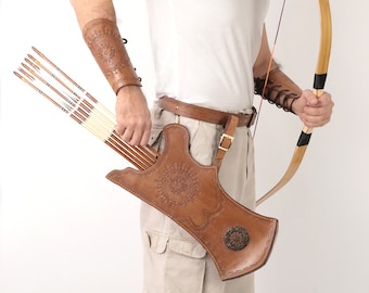 Leather Quiver with belt and armguards-Archery Quiver-Traditional Ottoman Design Quiver-Real  Leather Arrow Quiver-Arrow Case