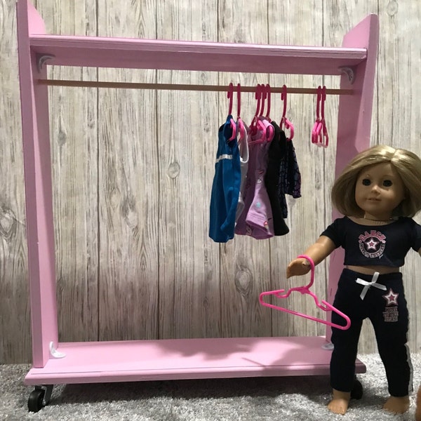 SHIPS NEXT DAy! Clothes Rack Wardrobe With Shelf Rolling Closet for 18" AG American Girl Boy Doll-Choose Color & Size