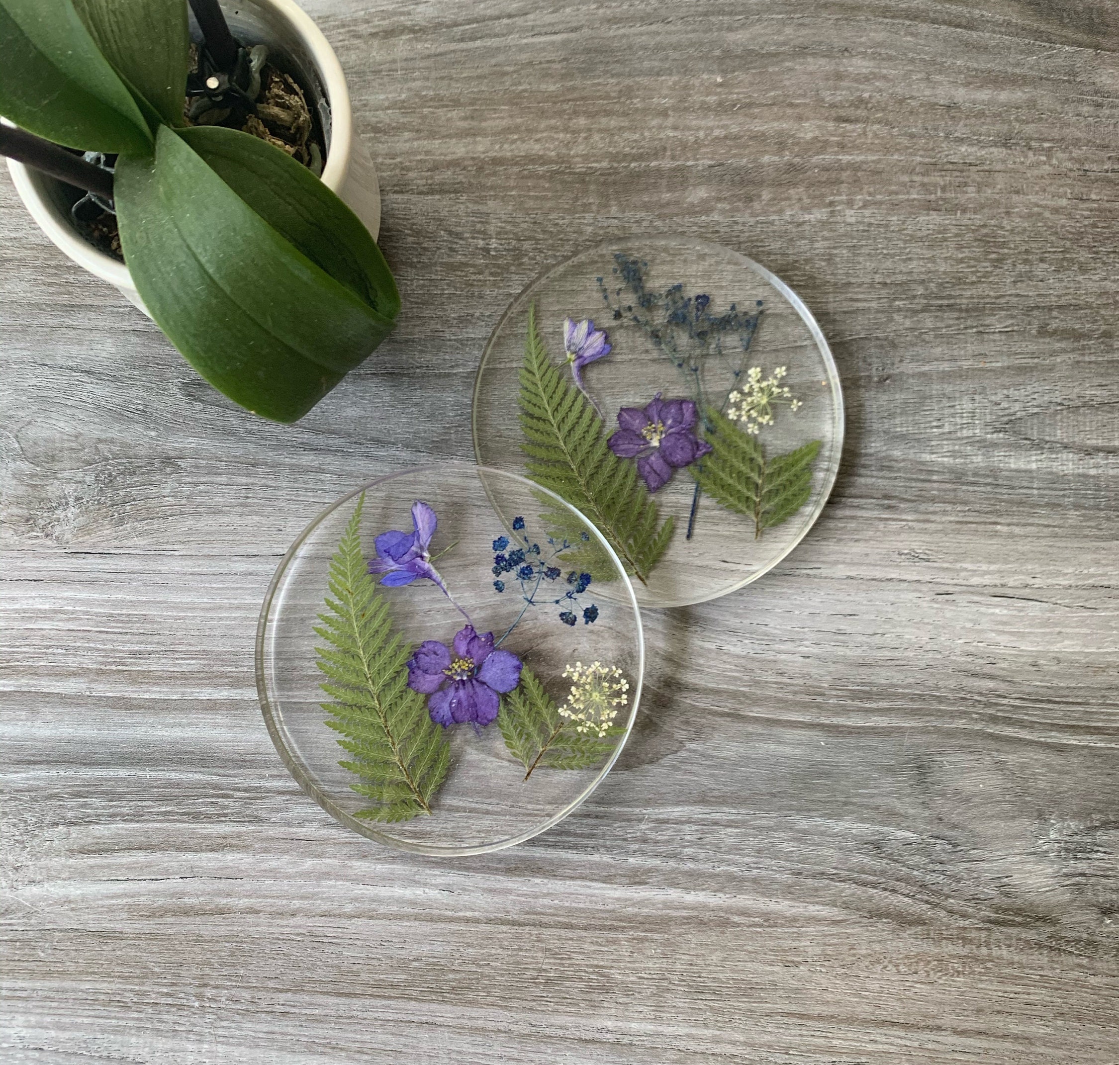 Handmade Real Dried Flower Resin Coaster Purple and Blue Etsy
