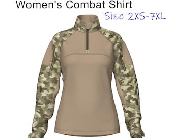 Patrón de costura en PDF para camisa de combate femenina, top táctico militar (tallas XS-5XL)