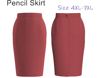 Modello di cucito per gonna a tubino a vita alta (taglie 4XL-7XL) (PDF)