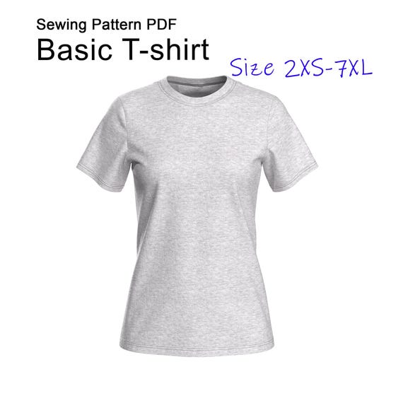 Women's Knit T-Shirt Sewing Pattern: Basic Tee (Sizes 2XS-7XL) (PDF Pattern)