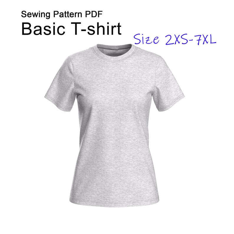 Women's Knit T-Shirt Sewing Pattern: Basic Tee (Sizes 2XS-7XL) (PDF Pattern) image 1