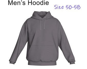 Modello di cucito per felpa con cappuccio oversize da uomo – vestibilità comoda, tasca a marsupio (modello PDF, taglie 50-58)