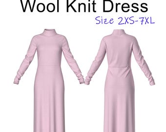 Modello di cucito per abito midi lavorato a maglia: maglia a maniche lunghe (PDF) 2XS-7XL