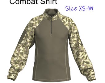 Cartamodello per camicia da combattimento in formato PDF, manica lunga, militare, da uomo, taglie XS-M