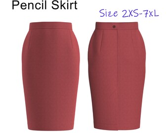 Modello di cucito per gonna a tubino: tubino classico da donna con spacco (download PDF) Taglie 2XS-7XL