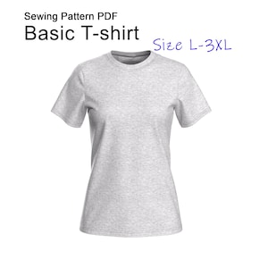 Women’s T-Shirt Sewing Pattern PDF | Basic Knit Tee | Sizes L-3XL | A4 + US Letter + Plotter | DIY Top Pattern