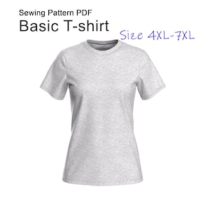 Women’s T-Shirt Sewing Pattern PDF | Basic Knit Tee | Sizes L-3XL | A4 + US Letter + Plotter | DIY Top Pattern