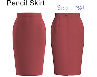 Modello di cucito per gonna a tubino classica a vita alta (taglie dalla L alla 3XL) (PDF)