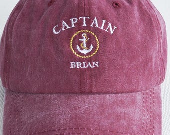 Personalized Captain Embroidery Hat, Custom Sailing Cap, Anchor Compass Sailing Boat Baseball Cap
