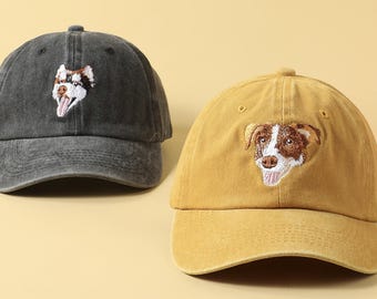 Custom Embroidered Pet Hat, Personalized Dog Cat Portrait Hat, Baseball Hat Personalized Gift For Cat Dog Mom Dad Pet lovers