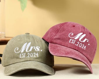 Personalized Mr. And Mrs. Embroidered Hat | Custom Couple Caps | Unstructured Dad Hat | Just Married Cap | Honeymoon Hats