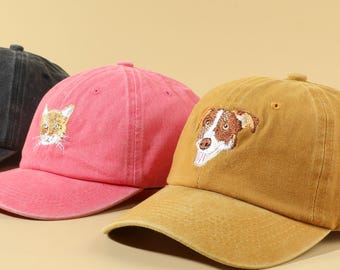 Custom Embroidered Pet Baseball Hat Photo, Personalized Cap Gifts for Dog Cat Mom Dad, Pet Anniversary Gift