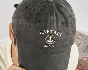 Custom Captain Hat, Personalized Captain Name Hat, Nautical Dad Boating Gift, First Mate Hat, Embroidered Baseball Cap
