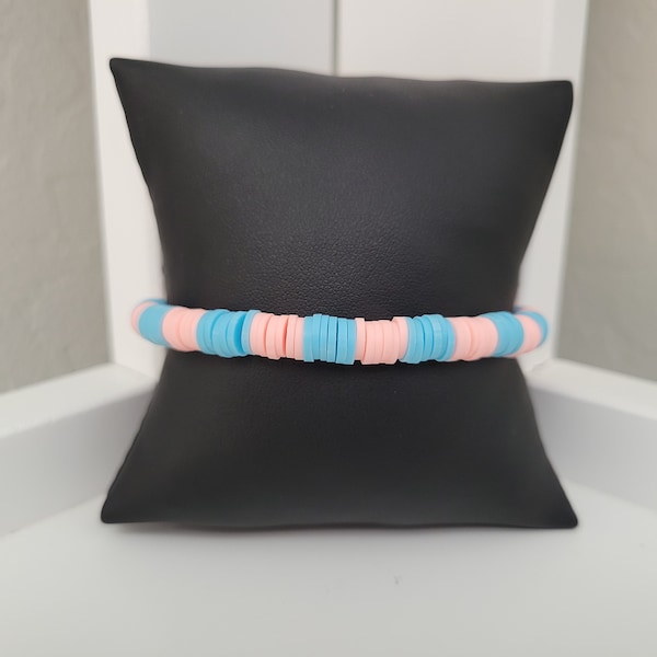Heishi Bracelet, Cotton Candy Colorful, Pink and Blue Soft Rubber, Stretchy Teen Bracelet, Trendy Stackable Womens Jewelry, Beaded Bracelets