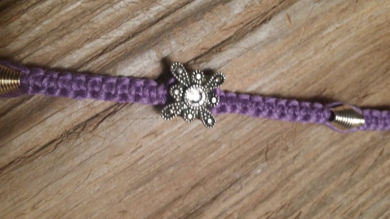 Friendship Purple cord 2 Silver spiral Beads @ ea WSilver Square WCZ in Cntr. Bracelet end