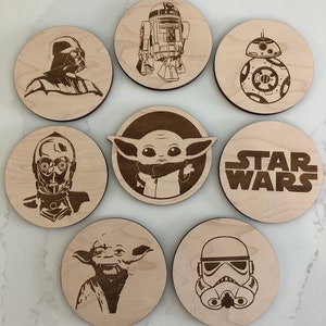 DIGITAAL BESTAND - Onderzetters | Star Wars | Storm Trooper, Yoda, Baby Yoda, R2-D2, Darth Vader, C-3PO, Boba Fett, BB-8 - digitaal - lasergesneden - Svg