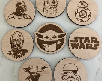 Coasters | Star Wars | Storm Trooper, Yoda, Baby Yoda, logo,R2-D2,Darth Vader,C-3PO,Boba Fett,BB-8 - Digital - Laser Cut File - SVG