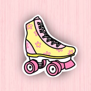 Roller Skate Sticker | Retro Sticker | Pink Stickers | Daisy Stickers | Laptop Sticker | Water Bottle Stickers | Roller Skate Accessories