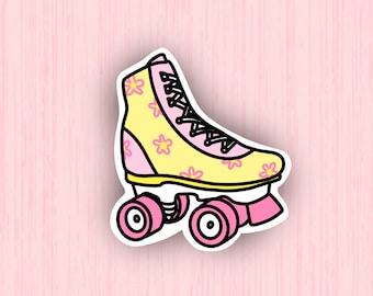 Roller Skate Sticker | Retro Sticker | Pink Stickers | Daisy Stickers | Laptop Sticker | Water Bottle Stickers | Roller Skate Accessories