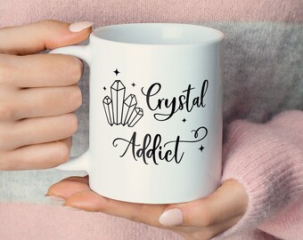 Taza Crystal Addict, Taza Crystal Lover, Taza Gemstone Lover, Taza De Té De Café Espiritual, Regalos De Meditación, Taza De Regalo De Yoga, Regalos Divertidos, Taza Divertida