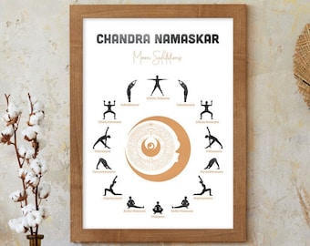 Moon Salutation Yoga Poster, Chandra Namaskar, Yoga Poses Print, Yoga Lover Gift, Yogi Printable, Yoga Routine Chart, Yoga Wall Decor