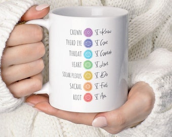 Chakra Affirmations Mug, 7 Chakra Mug, Spiritual Mug, Chakras Gift, Meditation Gifts, Yoga Yogi Gift Mug, Coffee Mug, Inspirational Gifts