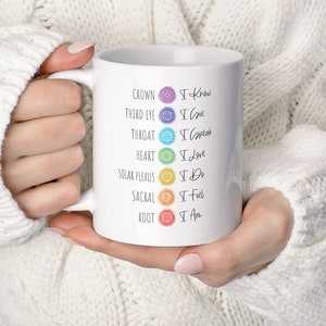 Chakra Affirmations Mug, 7 Chakra Mug, Spiritual Mug, Chakras Gift, Meditation Gifts, Yoga Yogi Gift Mug, Coffee Mug, Inspirational Gifts