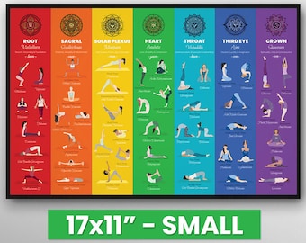 Yoga Posen Poster | Small - 17x11" | 7 Chakren Yoga Print | Yoga Art Wandbehang, Chakra Yoga Asanas spirituelle Dekoration, Yoga Yogi Geschenke