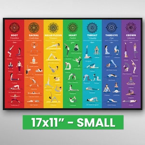 Yoga Poses Poster | Small - 17x11&quot; | 7 Chakras Yoga Print | Yoga Art Wall Hanging, Chakra Yoga Asanas Spiritual Decor, Yoga Yogi Gifts