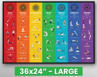 Yoga Posen Poster | Large - 36x24" | 7 Chakren Yoga Print | Yoga Kunst Wandbehang | Chakra Yoga Asanas spirituelle Dekoration | Yoga Yogi Geschenke