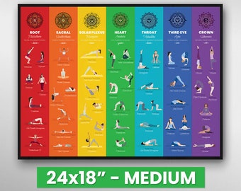 Yoga Posen Poster | Medium - 60x45 cm | 7 Chakren Yoga Print | Yoga Kunst Wandbehang | Chakra Yoga Asanas spirituelle Dekoration | Yoga Yogi Geschenke