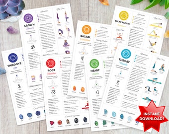 Chakra Cheat Sheet Cards, 7 Chakras Chart Guide, Printable Chakra Poster, Seven Chakras Spiritual Wall Decor, Chakra Gift