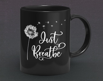 Sólo respirar taza negra, regalo de yoga de meditación, taza de yoga, taza espiritual, taza de regalo Yogi, regalo budista, taza de té de café de cerámica negra hecha a mano