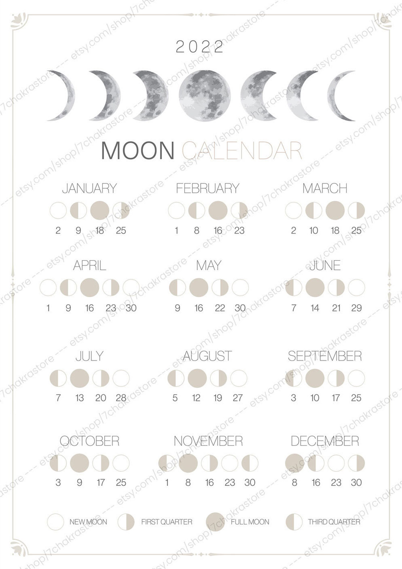 Moon Phases Lunar Calendar 2022 & 2023 Moon Phase Wall Etsy Hong Kong