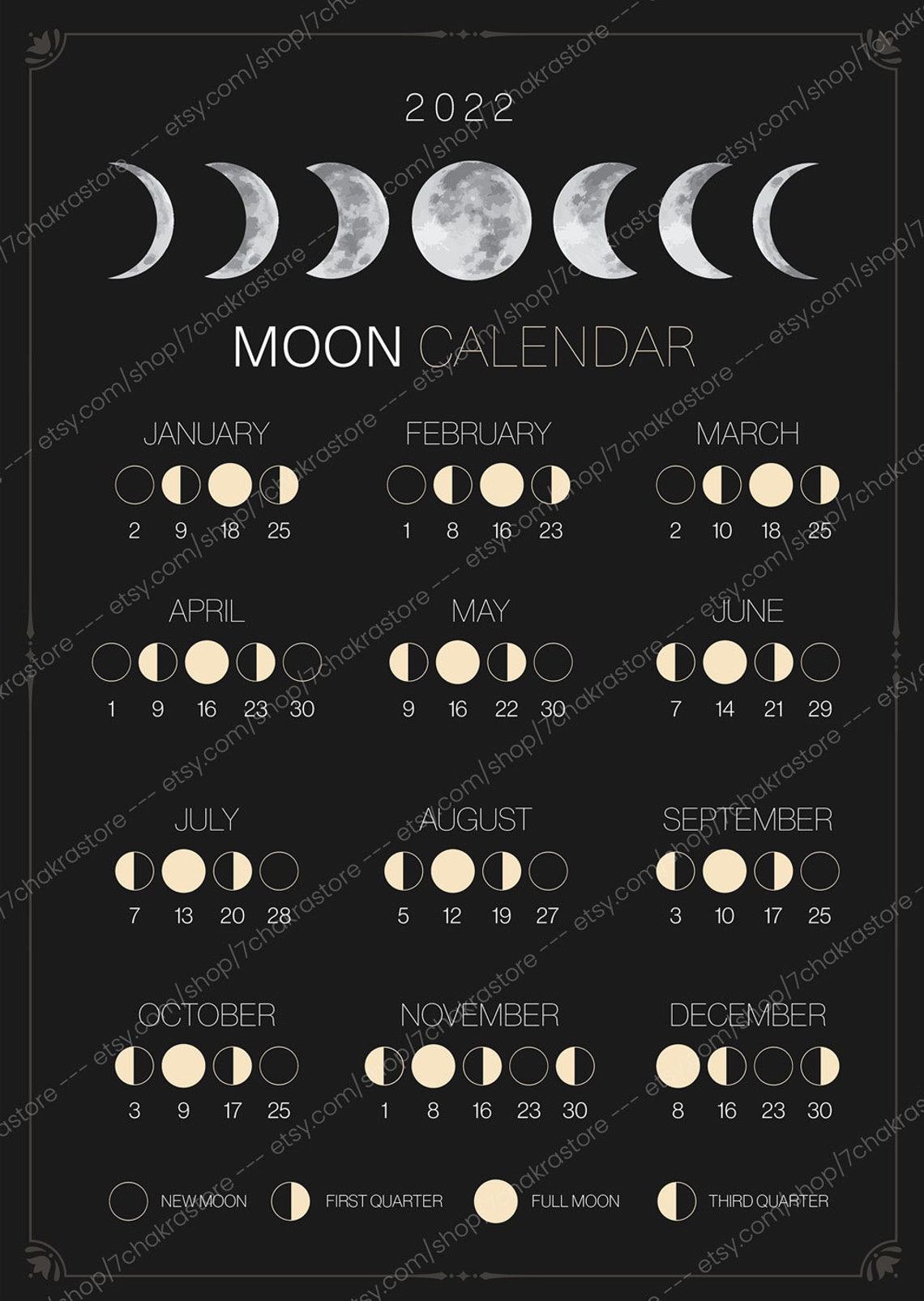 Moon Phases Lunar Calendar 2022 & 2023 Moon Phase Wall Etsy Canada