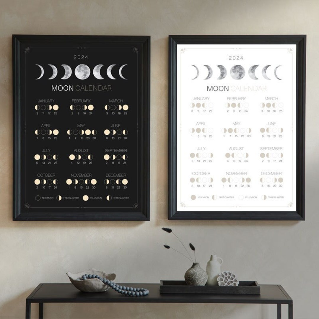 2024 Mondkalender Poster, Mondkalender 2024, Mondphase, Wandbild, Mond