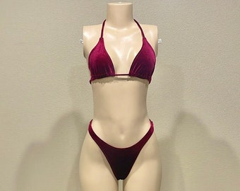 Burgundy velvet, burgundy bikini, burgundy bikini set, stripper outfit, stripper clothes, pole dancer, exotic dancer, velvet set
