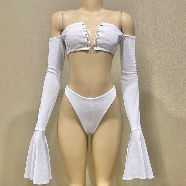 White velvet, stripper outfit, stripper clothes, dancer outfit, pole dancer, Ravewear, night club, bartender outfit