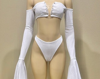 White Velvet Dancer Outfit, Ravewear, Nightclub Bartender Clothes
