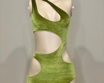 Cutout mini dress, exotic wear, Ravewear, birthday girl, club wear, party dress, green dress, green velvet dress, mini dress, short dress