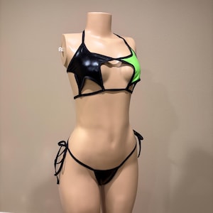 SHEGO costume, Halloween costume, vinyl body suit, metallic body suit, green bodysuit, black bodysuit, rave wear, exotic wear, pole dancer