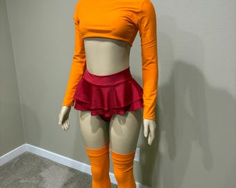 Velma costume, Velma cosplay, Halloween costume, stripper outfit, pole dancer, dancer outfit, exotic dancewear, costume, scoobydoo costume
