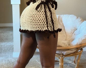 Handmade Crochet Ruffle Mini Skirt, Rave Outfit, Acrylic Yarn